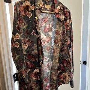 Club Monaco Floral Button-down Long Sleeve Shirt Small Slim Fit
